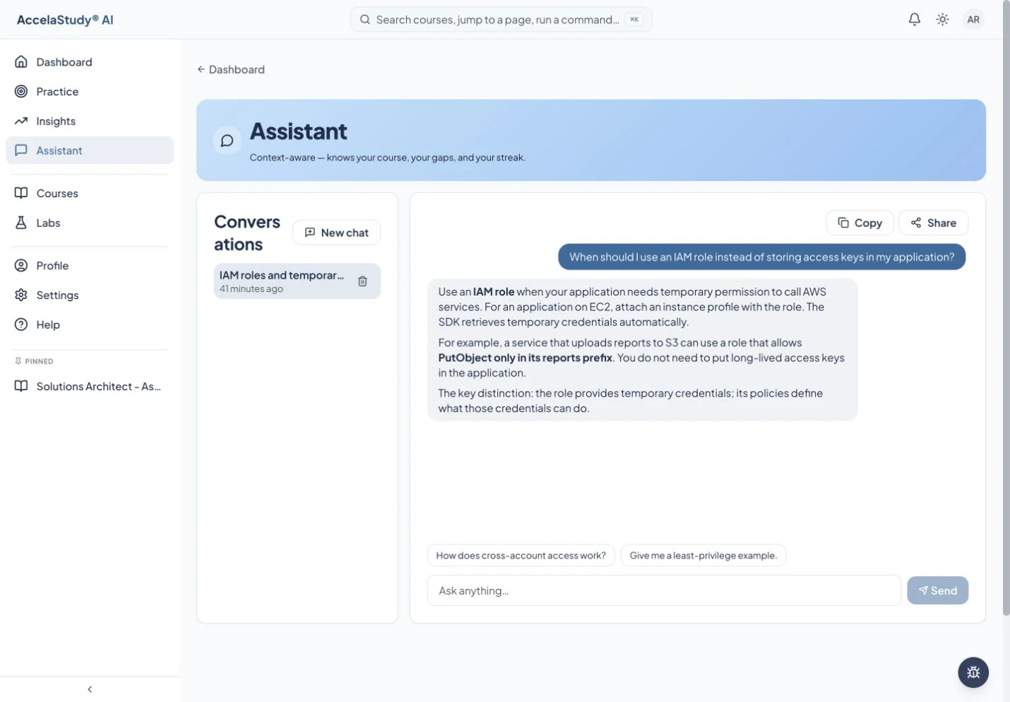 The assistant provides a place to work through a concept in conversation.